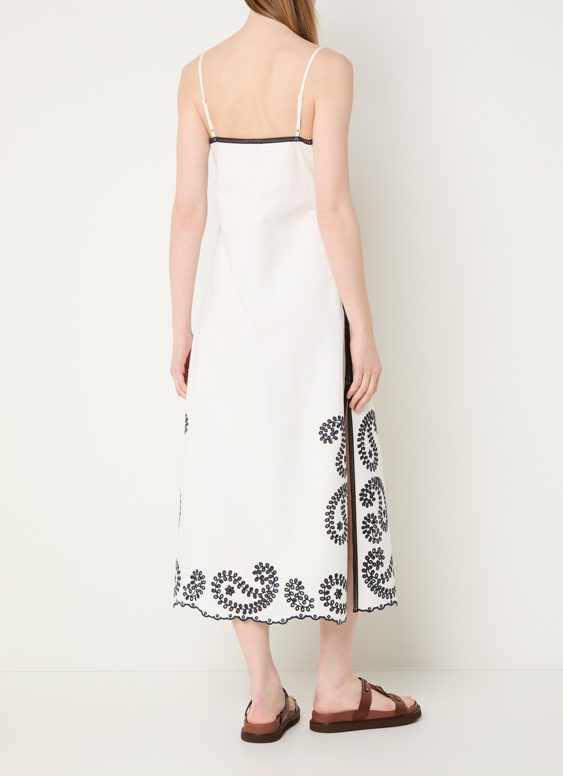 Claudie Pierlot Midi jurk met broderie - achterkant gebroken wit