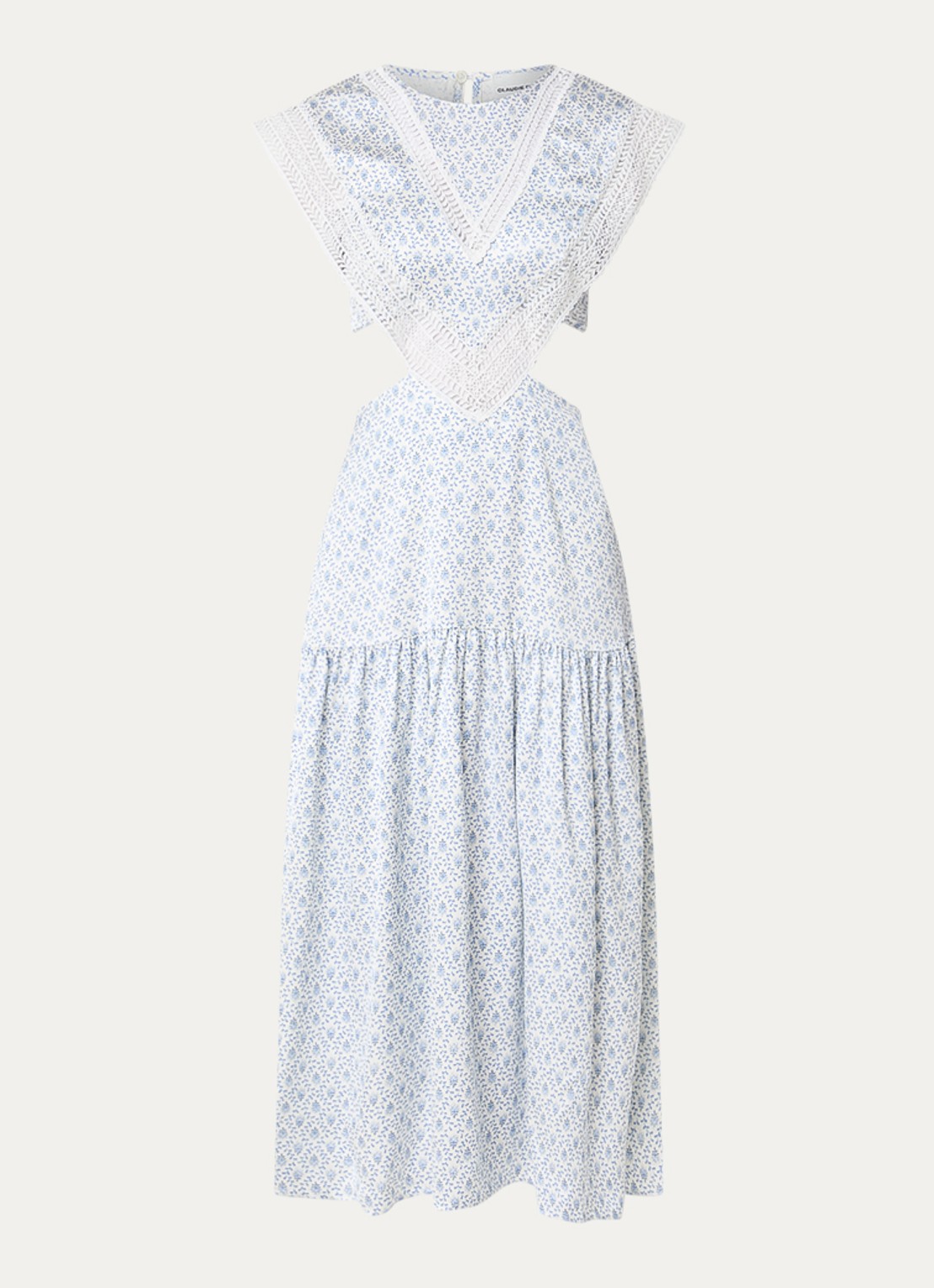 Claudie Pierlot Midi jurk met cut-out detail en broderie - voorkant 2 lichtblauw