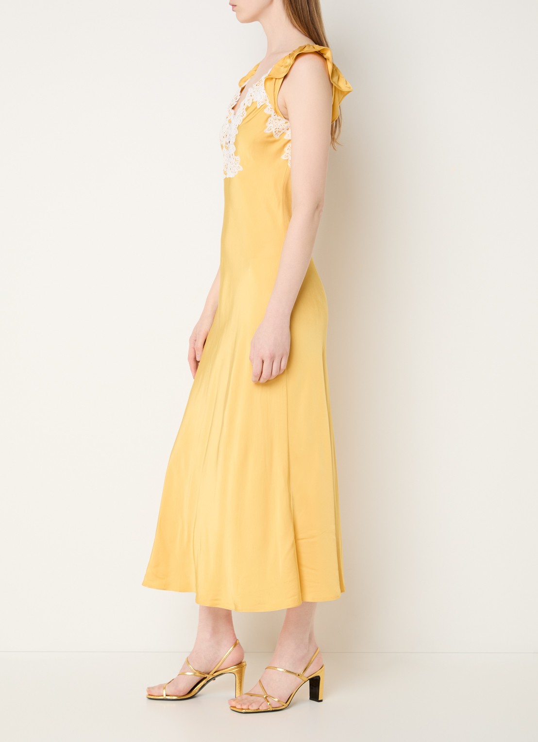 Claudie Pierlot Midi jurk met cut-out detail - achterkant 3 okergeel