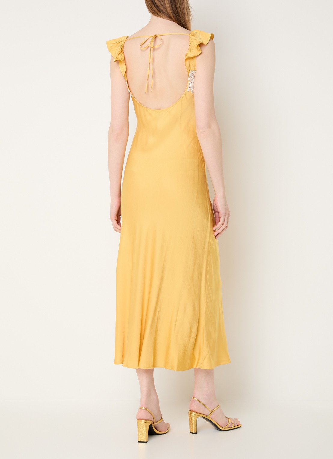 Claudie Pierlot Midi jurk met cut-out detail - voorkant 2 okergeel