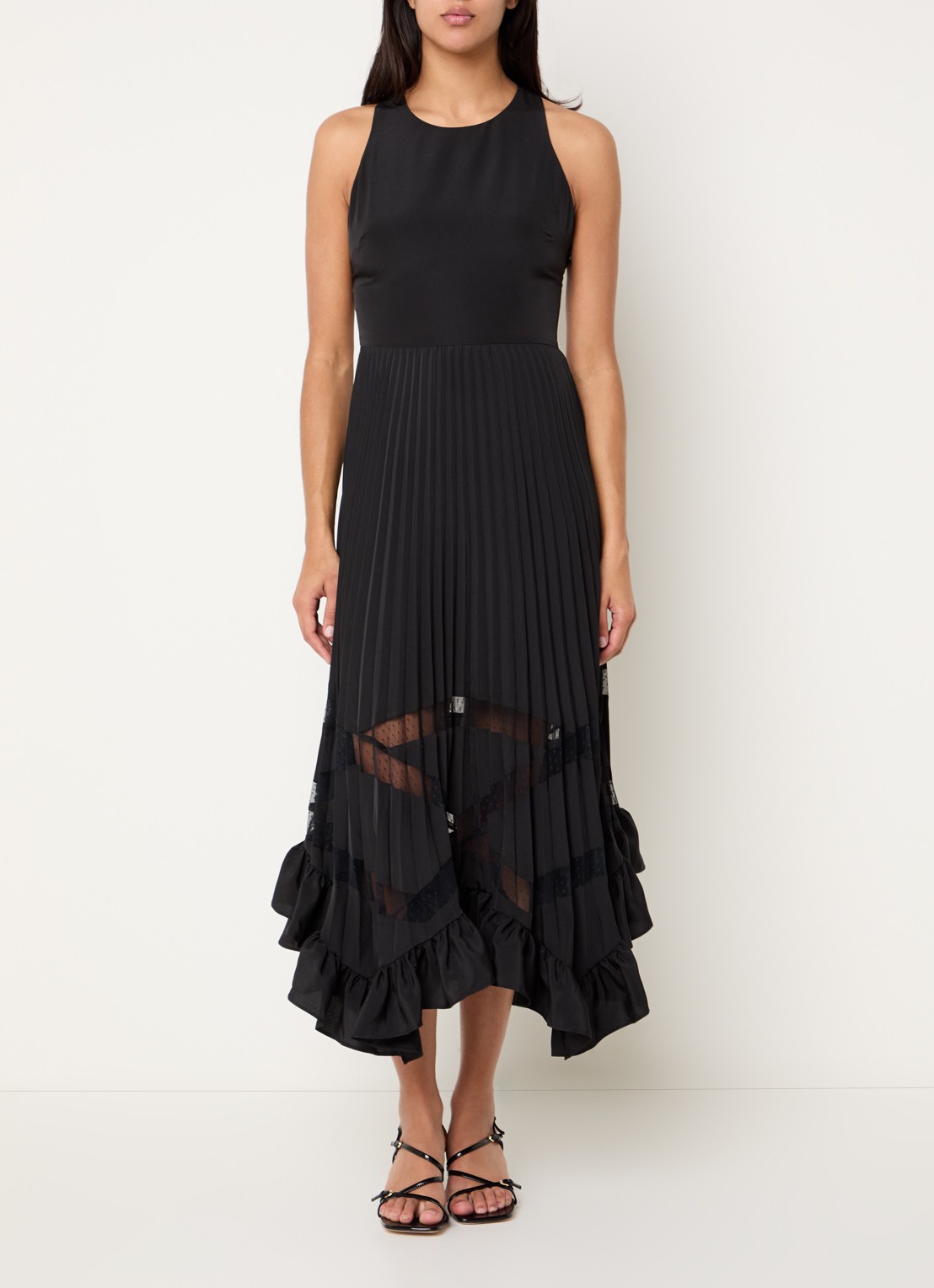 Claudie Pierlot Midi jurk met details van kant en plooien - detail 2 zwart