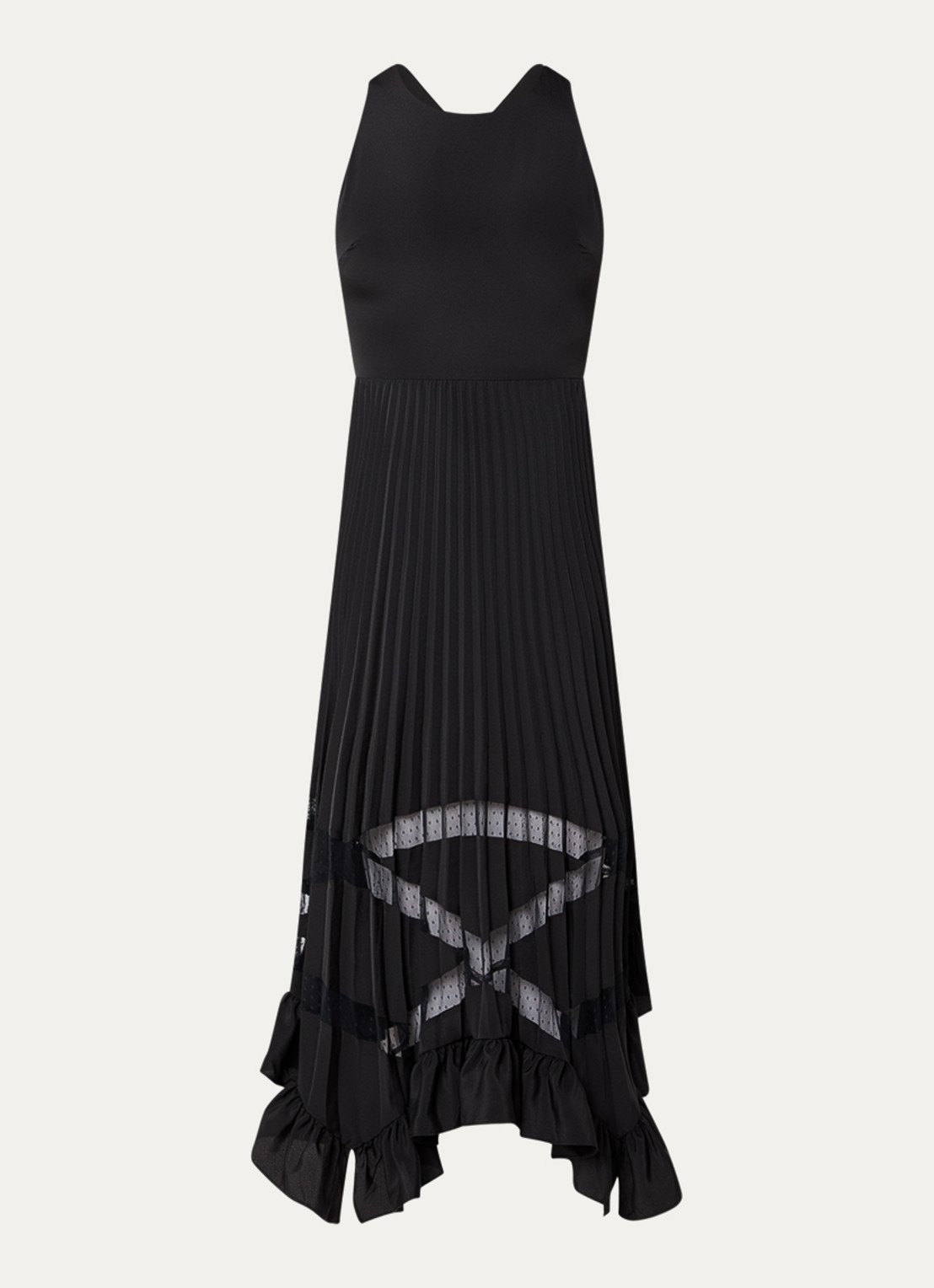Claudie Pierlot Midi jurk met details van kant en plooien - voorkant 3 zwart