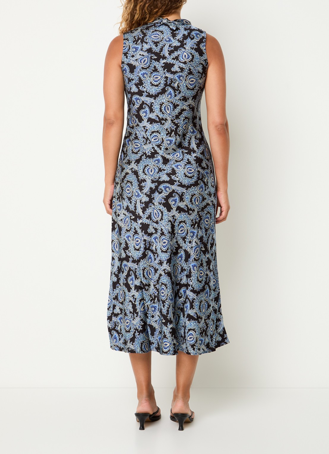 Claudie Pierlot Midi jurk met paisley dessin en split - achterkant blauw