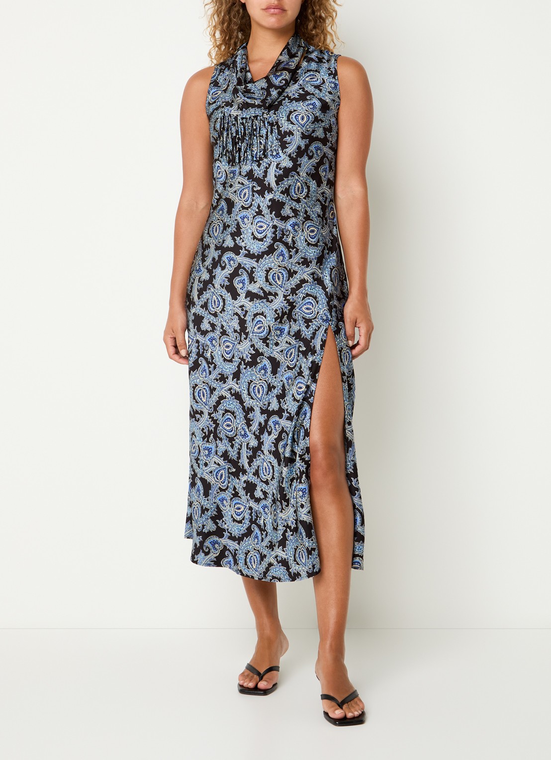 Claudie Pierlot Midi jurk met paisley dessin en split - detail 2 blauw