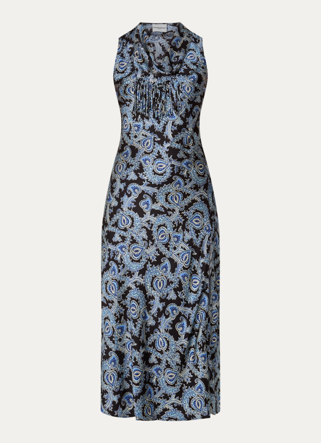 Claudie Pierlot Midi jurk met paisley dessin en split - voorkant 3 blauw