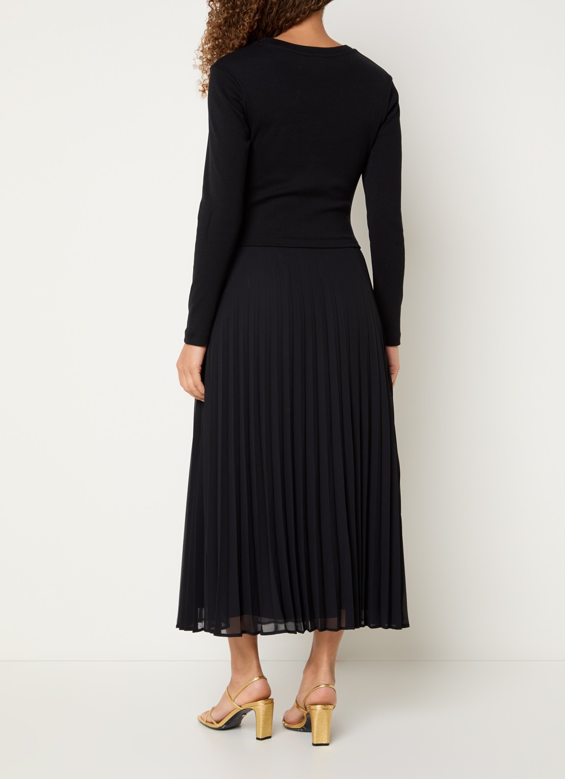 Claudie Pierlot Midi jurk met plissé - achterkant 4 zwart