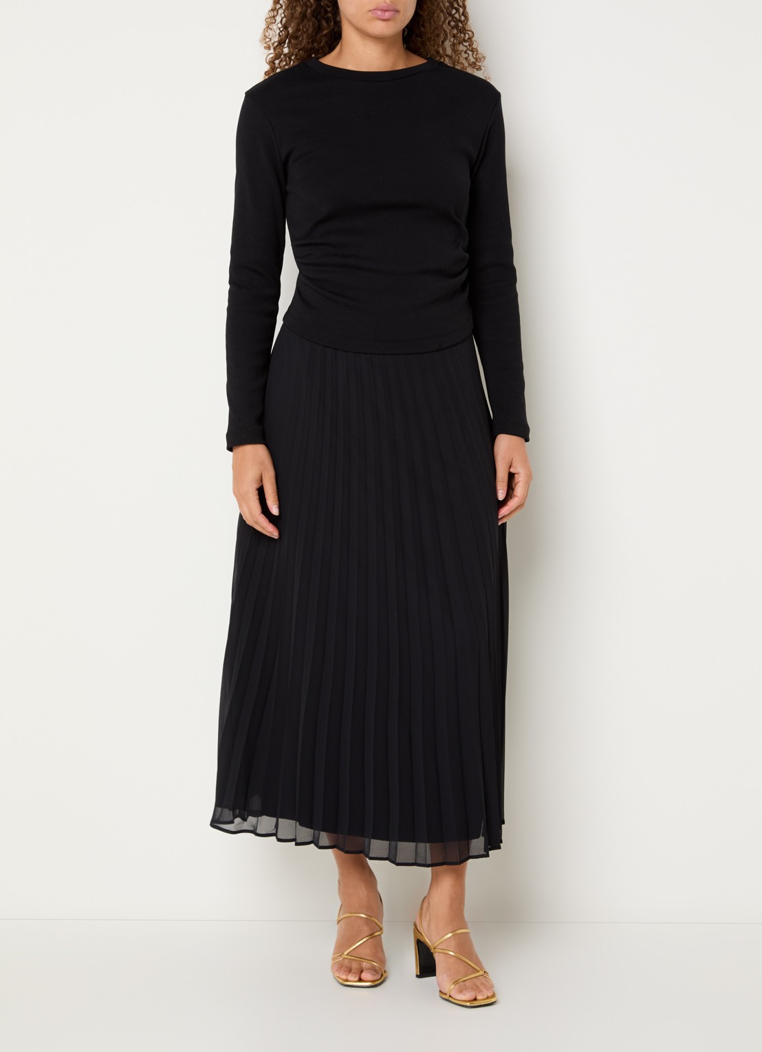 Claudie Pierlot Midi jurk met plissé - detail 3 zwart