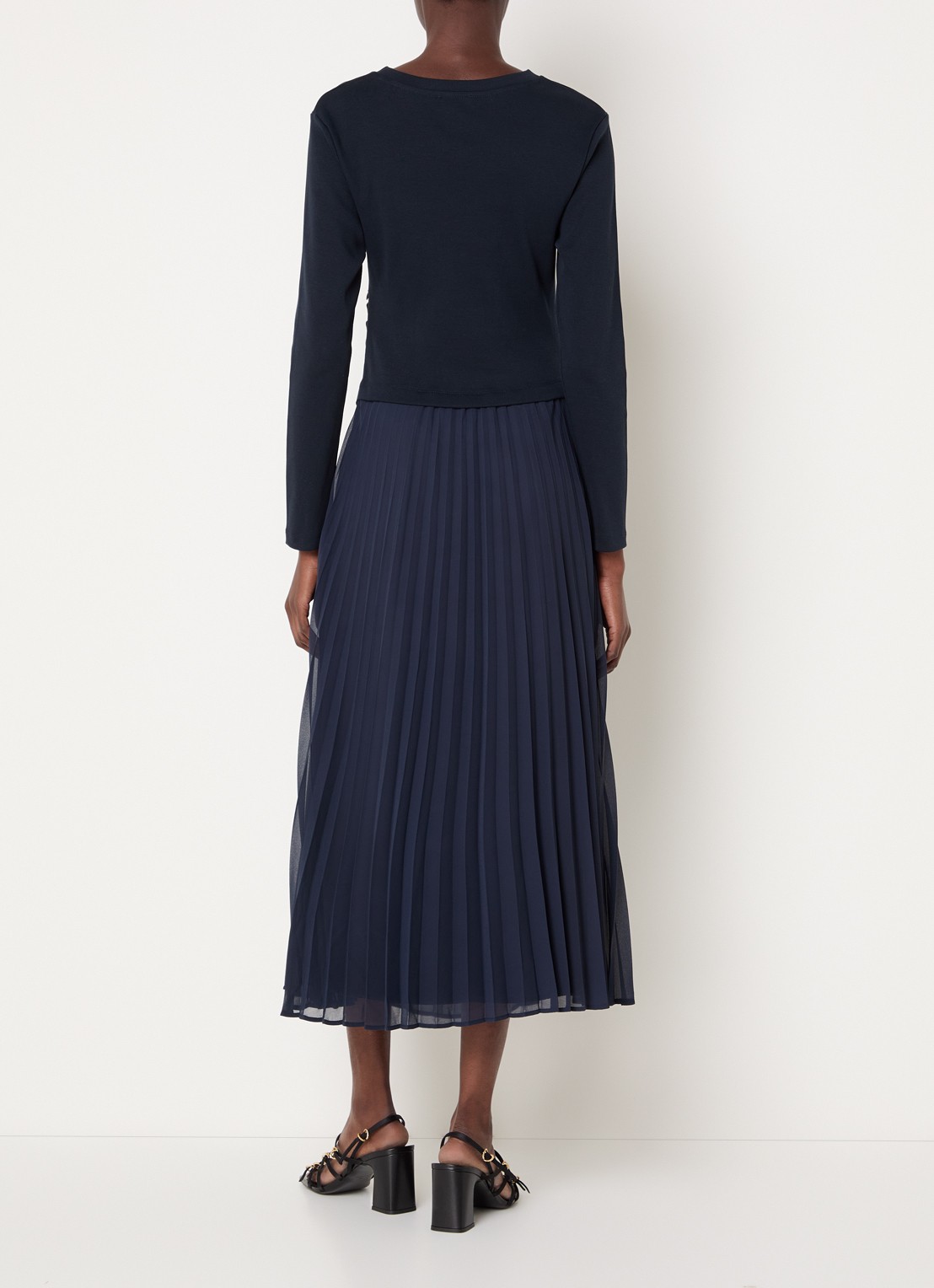 Claudie Pierlot Midi jurk met plissé - achterkant 2 donkerblauw