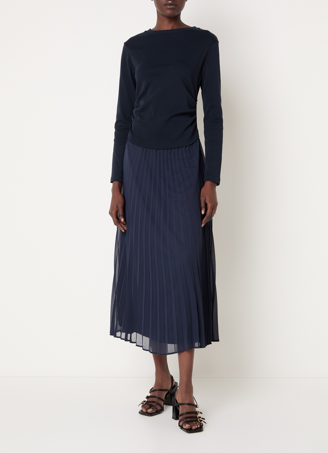 Claudie Pierlot Midi jurk met plissé - detail donkerblauw