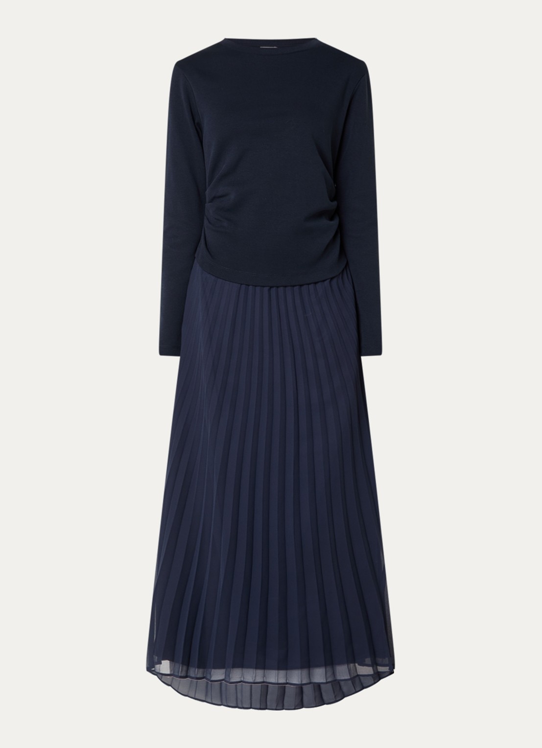 Claudie Pierlot Midi jurk met plissé - voorkant 3 donkerblauw