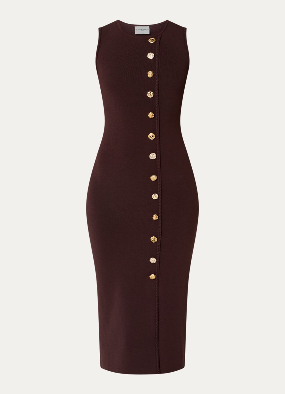 Claudie Pierlot Midi jurk met sierknopen - voorkant 3 donkerbruin