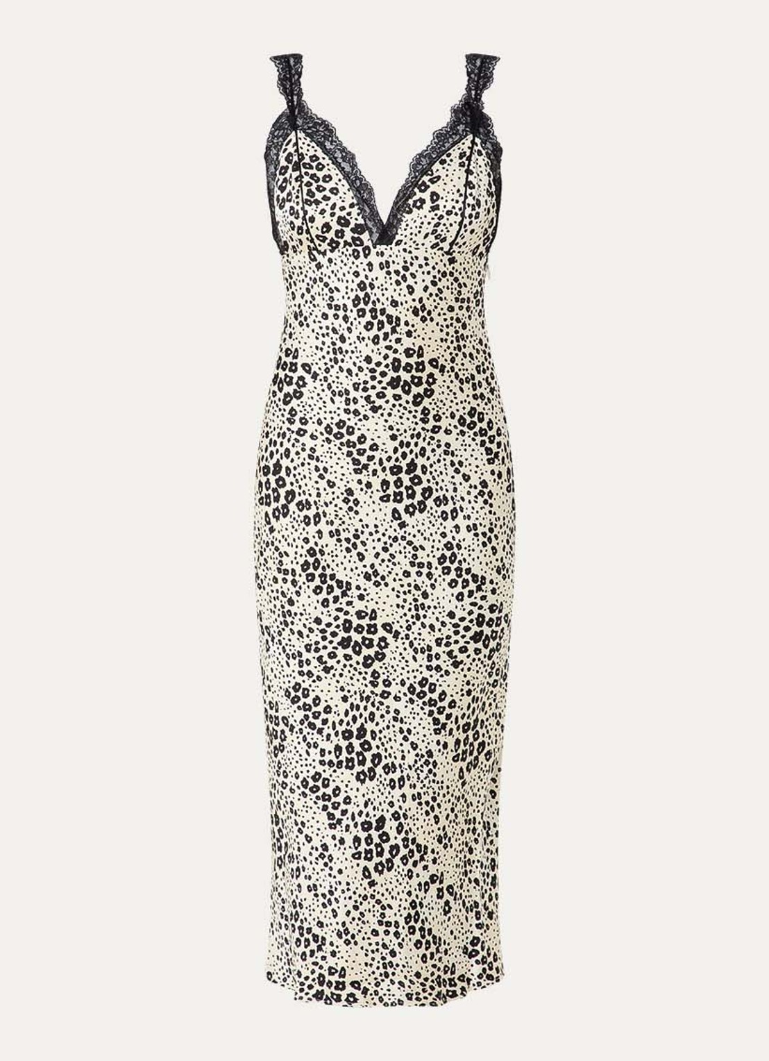 Claudie Pierlot Midi jurk van satijn met print en details van kant - voorkant 3 creme