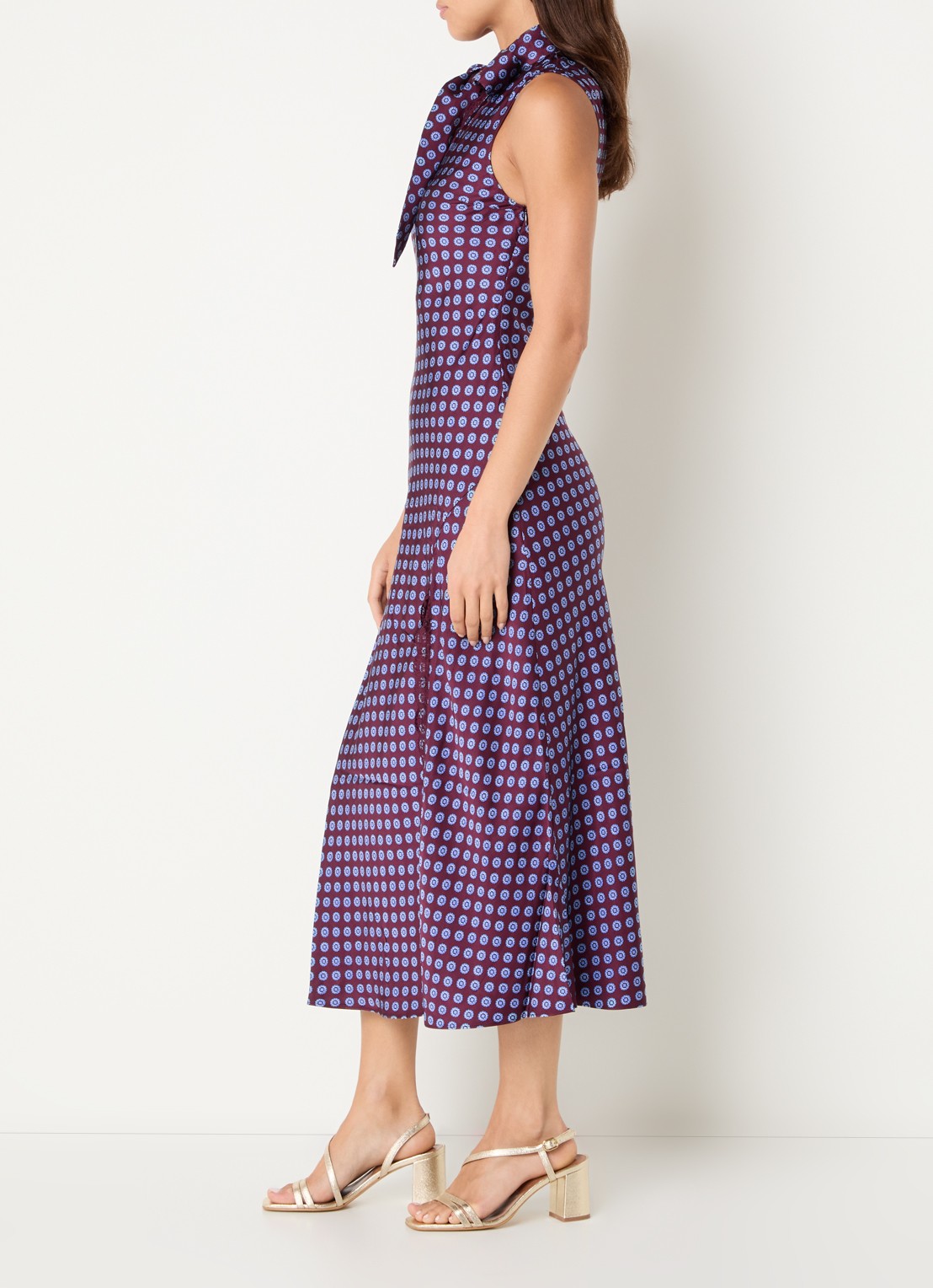 Claudie Pierlot Midi jurk van satijn met print - voorkant 2 aubergine