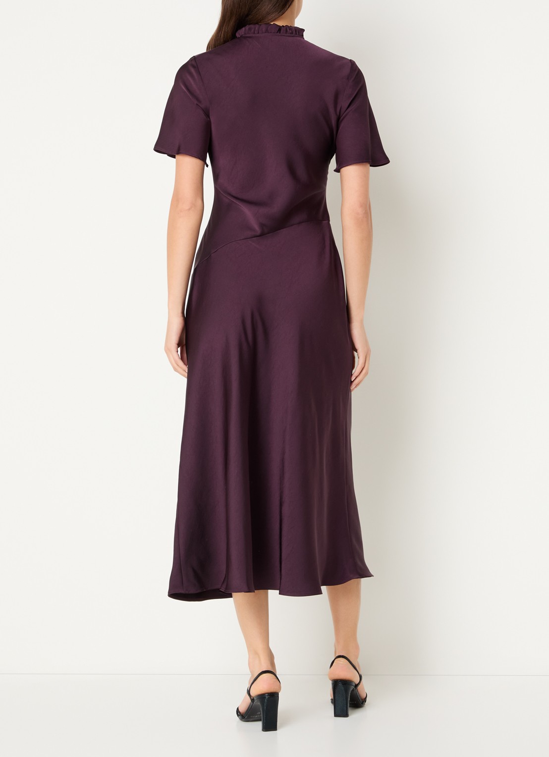 Claudie Pierlot Midi jurk van satijn met split - achterkant 3 aubergine