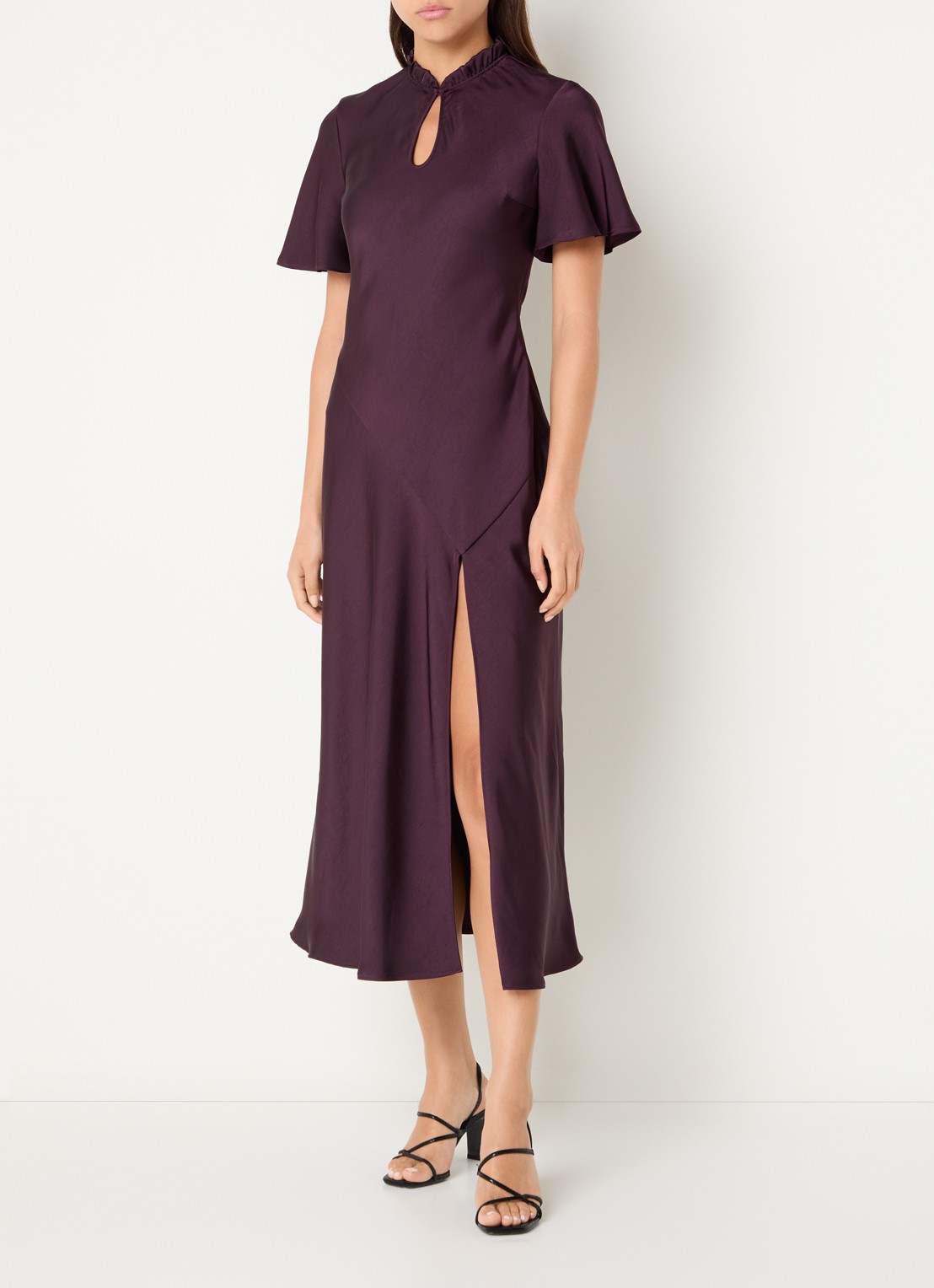 Claudie Pierlot Midi jurk van satijn met split - detail 4 aubergine