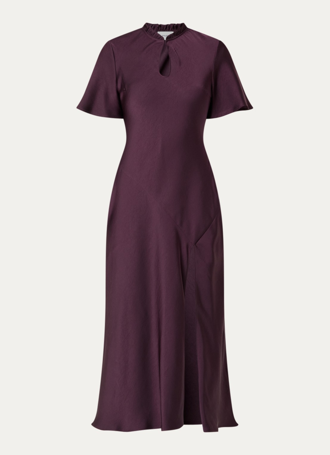 Claudie Pierlot Midi jurk van satijn met split - voorkant aubergine