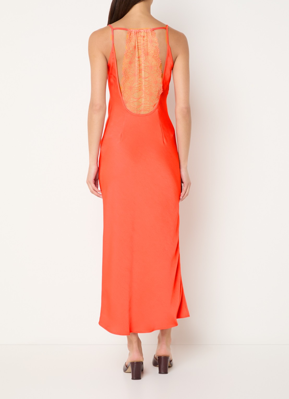 Claudie Pierlot Midi jurk van satijn - voorkant 3 koraalrood