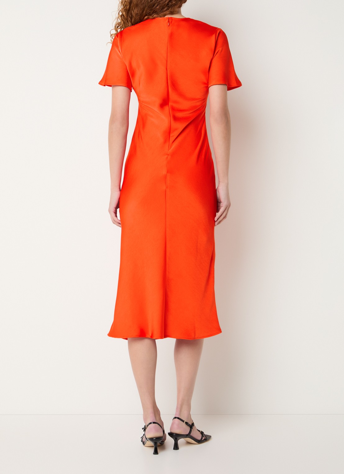 Claudie Pierlot Midi jurk van satijn - achterkant 2 koraalrood