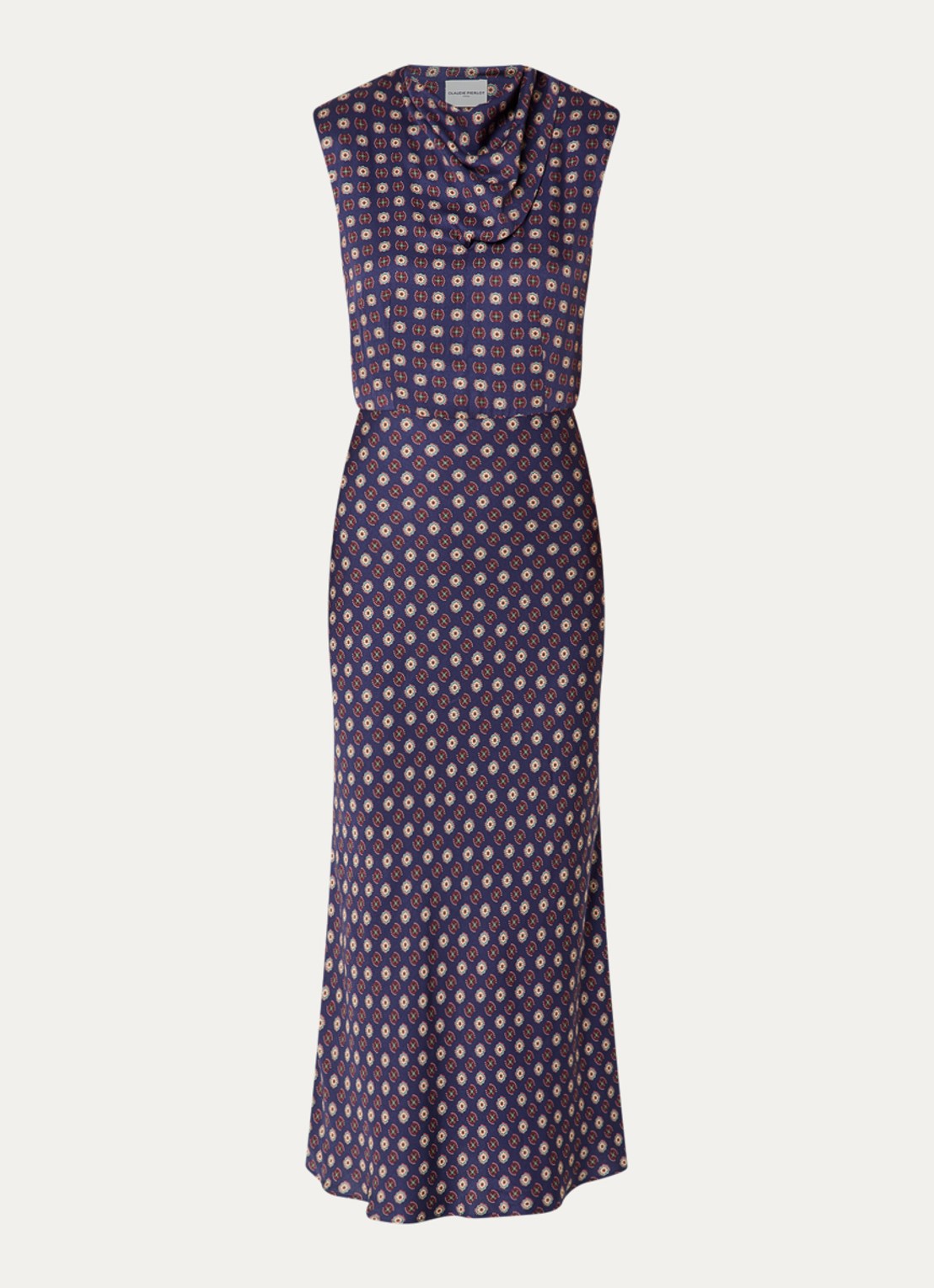 Claudie Pierlot Midi kokerjurk met schoudervulling en print - voorkant 3 donkerblauw