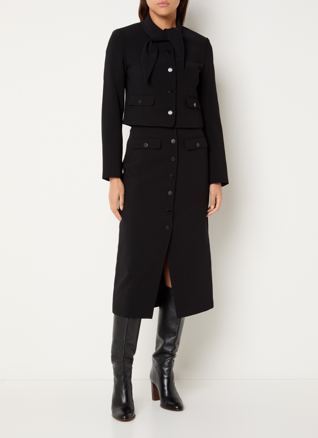 Claudie Pierlot Midi kokerrok met split - voorkant 4 zwart