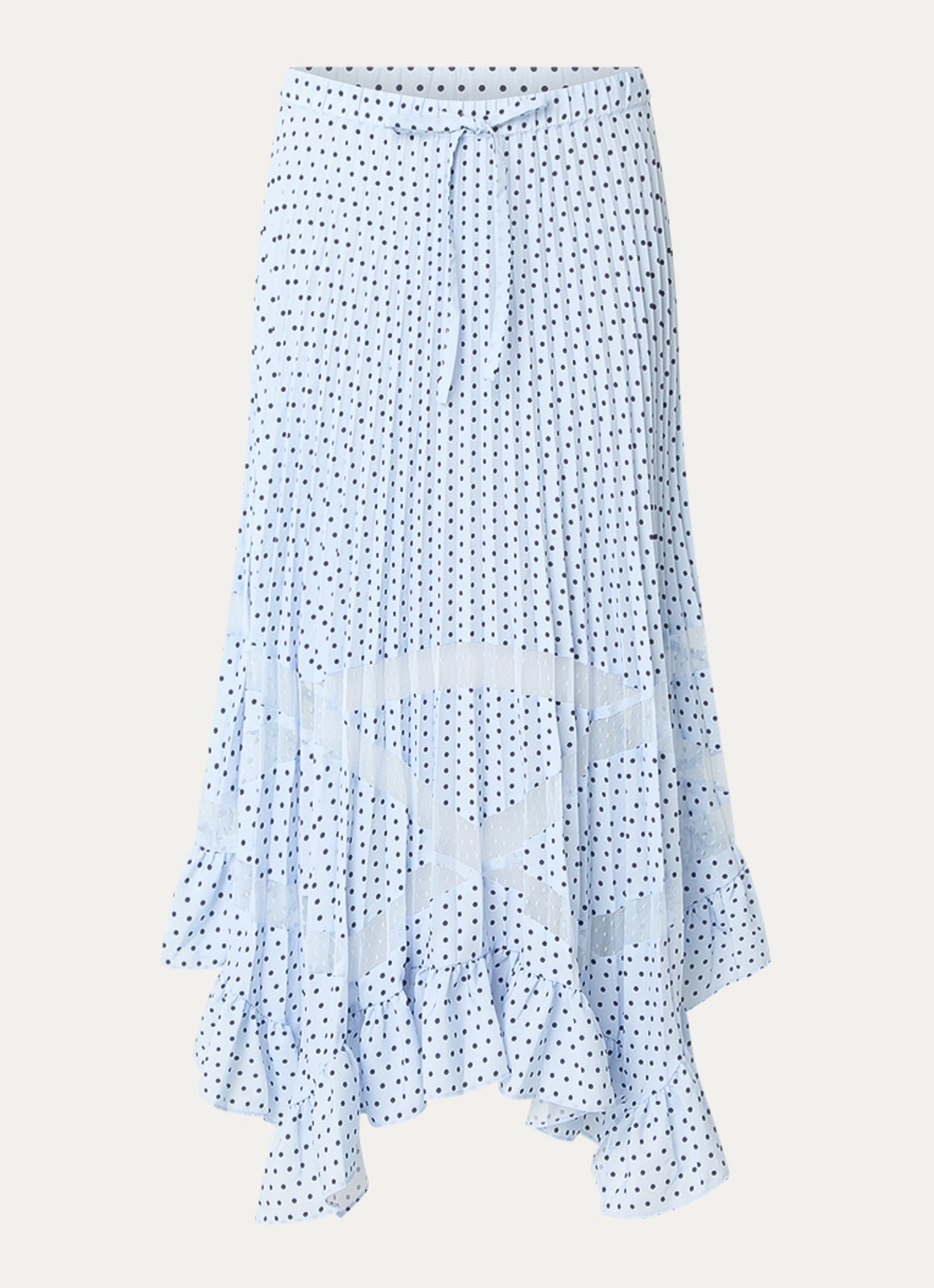 Claudie Pierlot Midi plooirok met stippenprint  - voorkant lichtblauw