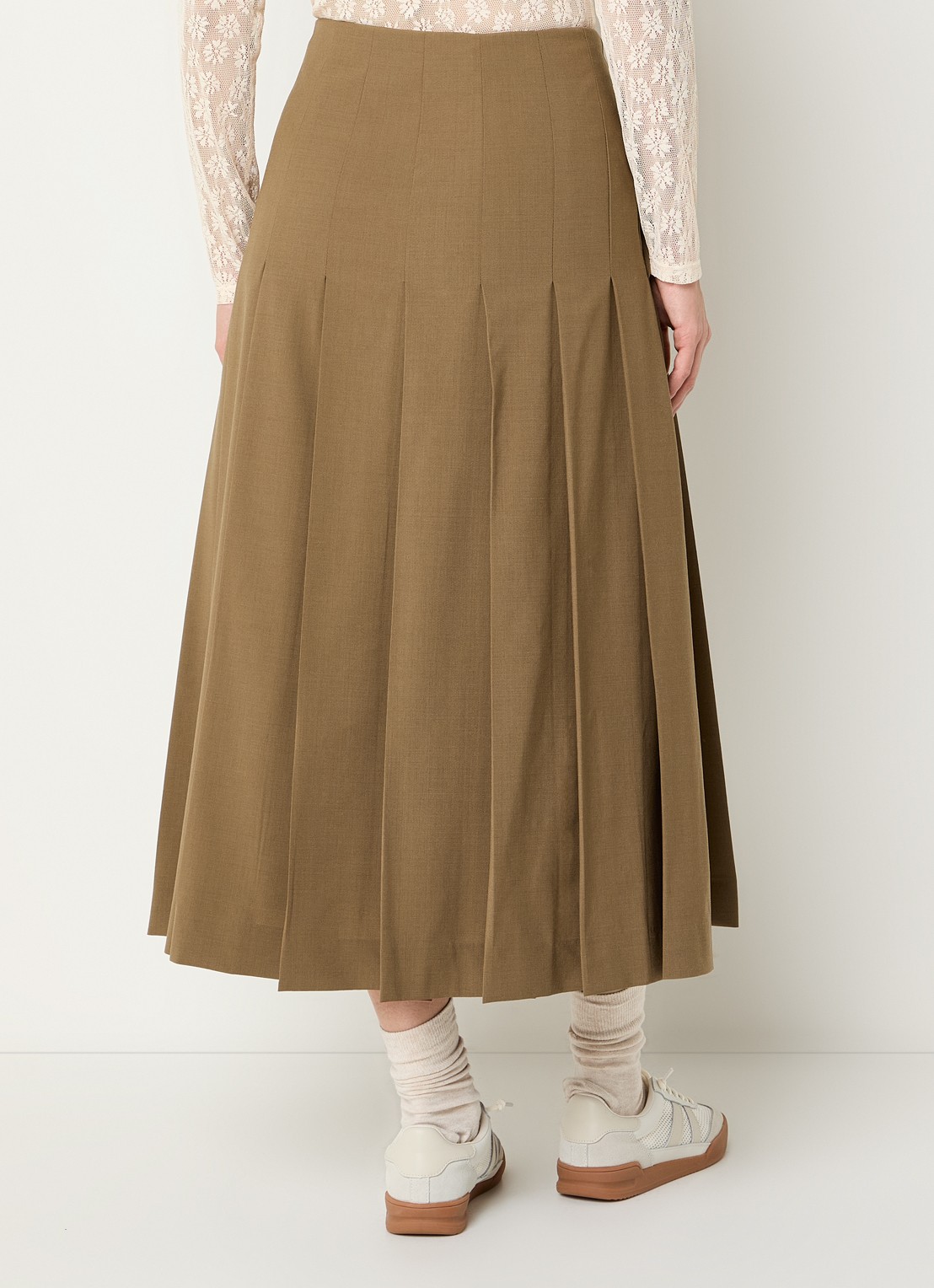 Claudie Pierlot Midi rok in wolblend met plissé - achterkant camel