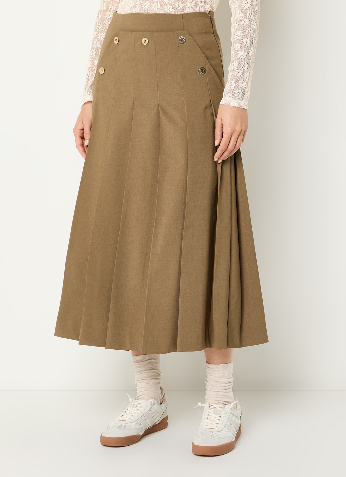 Claudie Pierlot Midi rok in wolblend met plissé - detail 2 camel