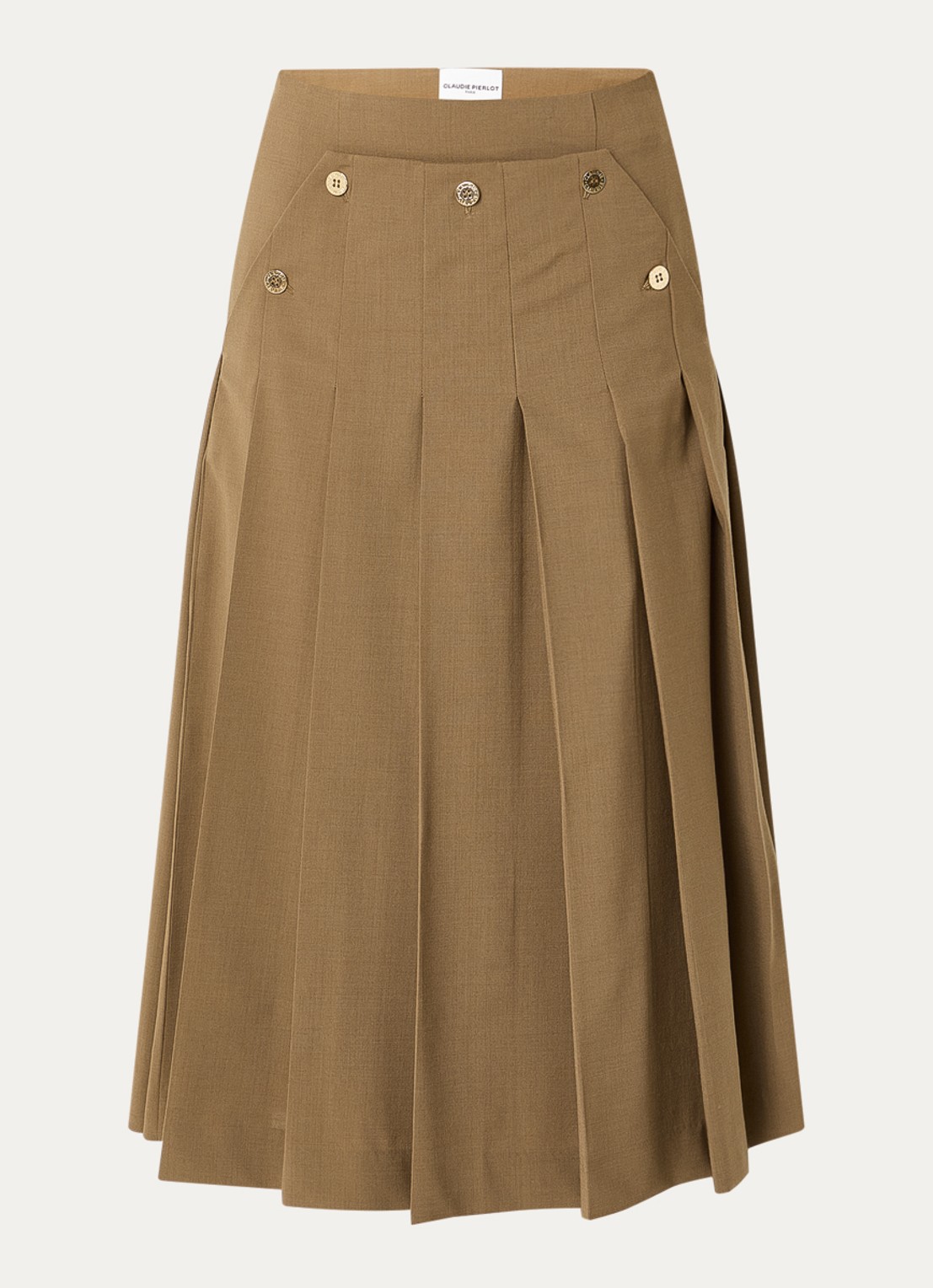 Claudie Pierlot Midi rok in wolblend met plissé - voorkant 3 camel