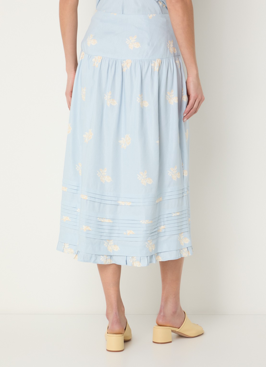 Claudie Pierlot Midi rok met bloemenprint - achterkant 4 lichtblauw