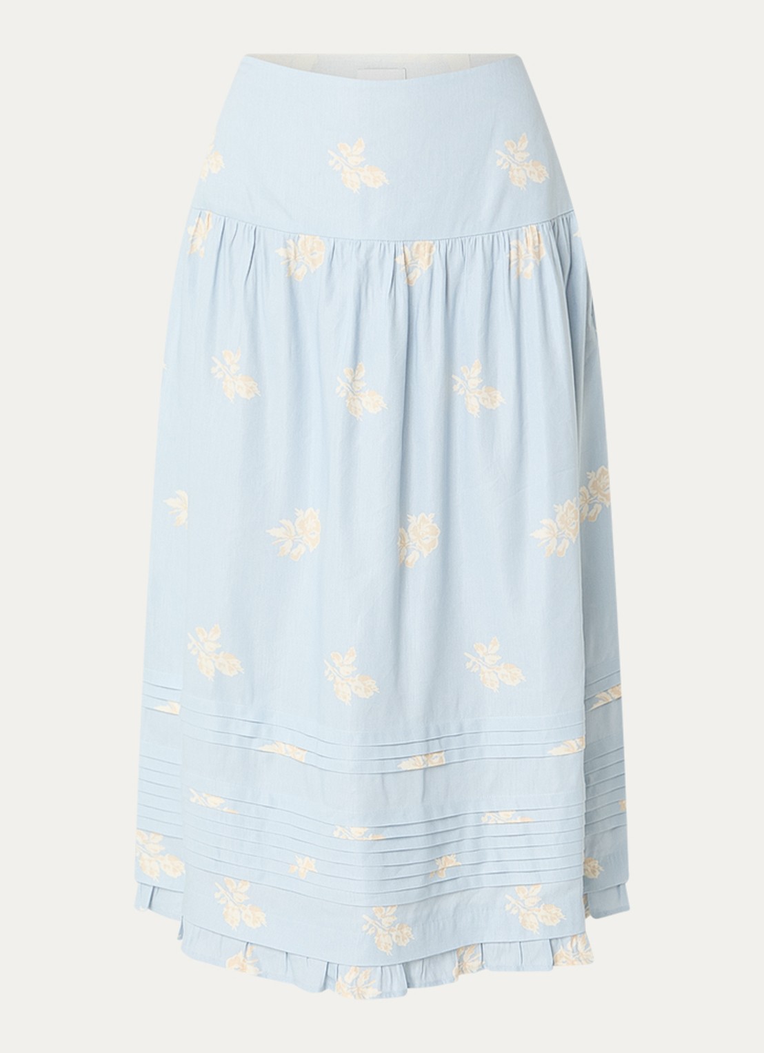 Claudie Pierlot Midi rok met bloemenprint - voorkant 2 lichtblauw