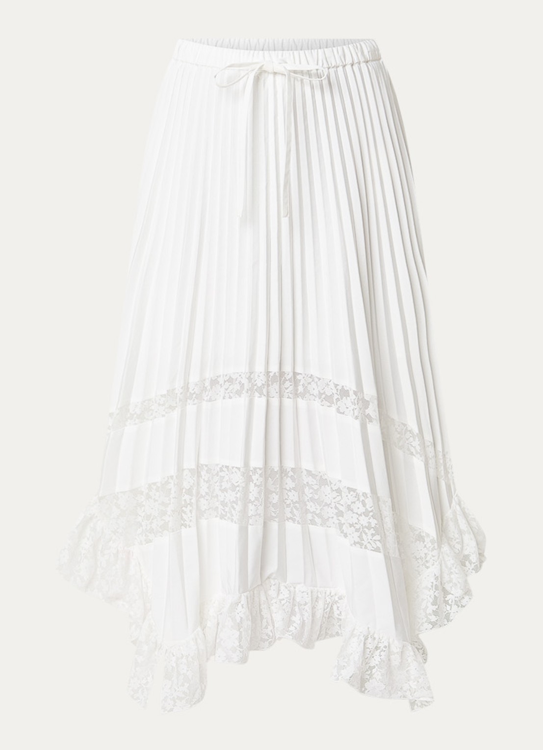 Claudie Pierlot Midi rok met broderie en plooien - voorkant 2 gebroken wit