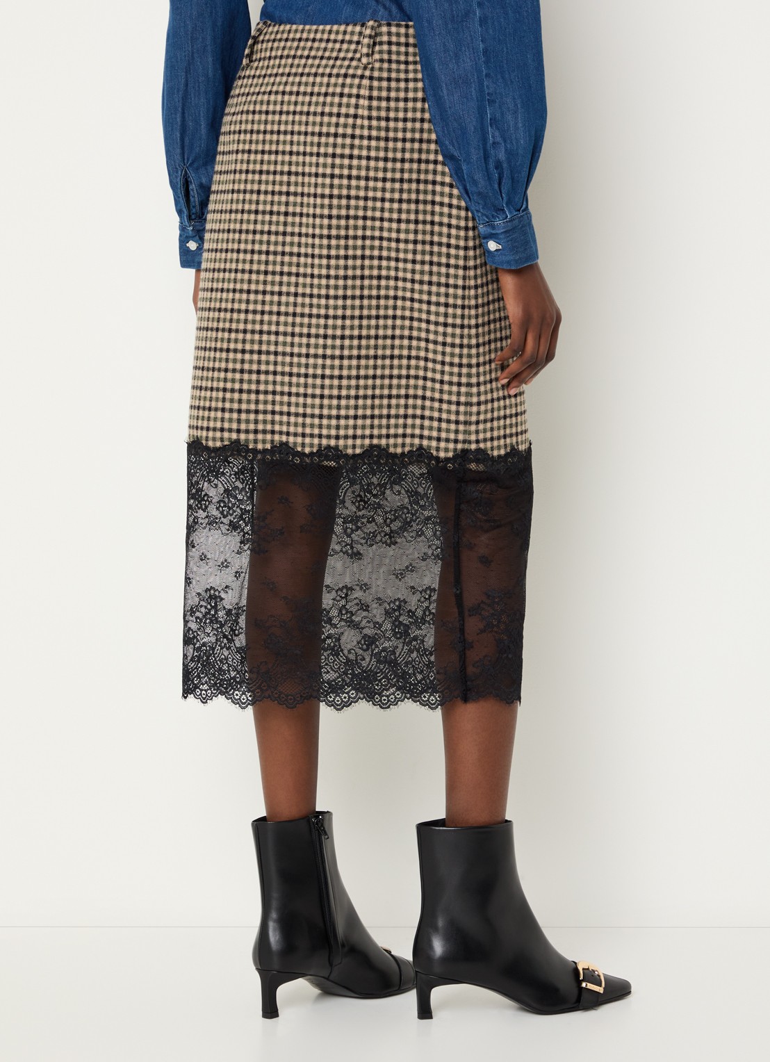 Claudie Pierlot Midi rok met details van kant - achterkant camel