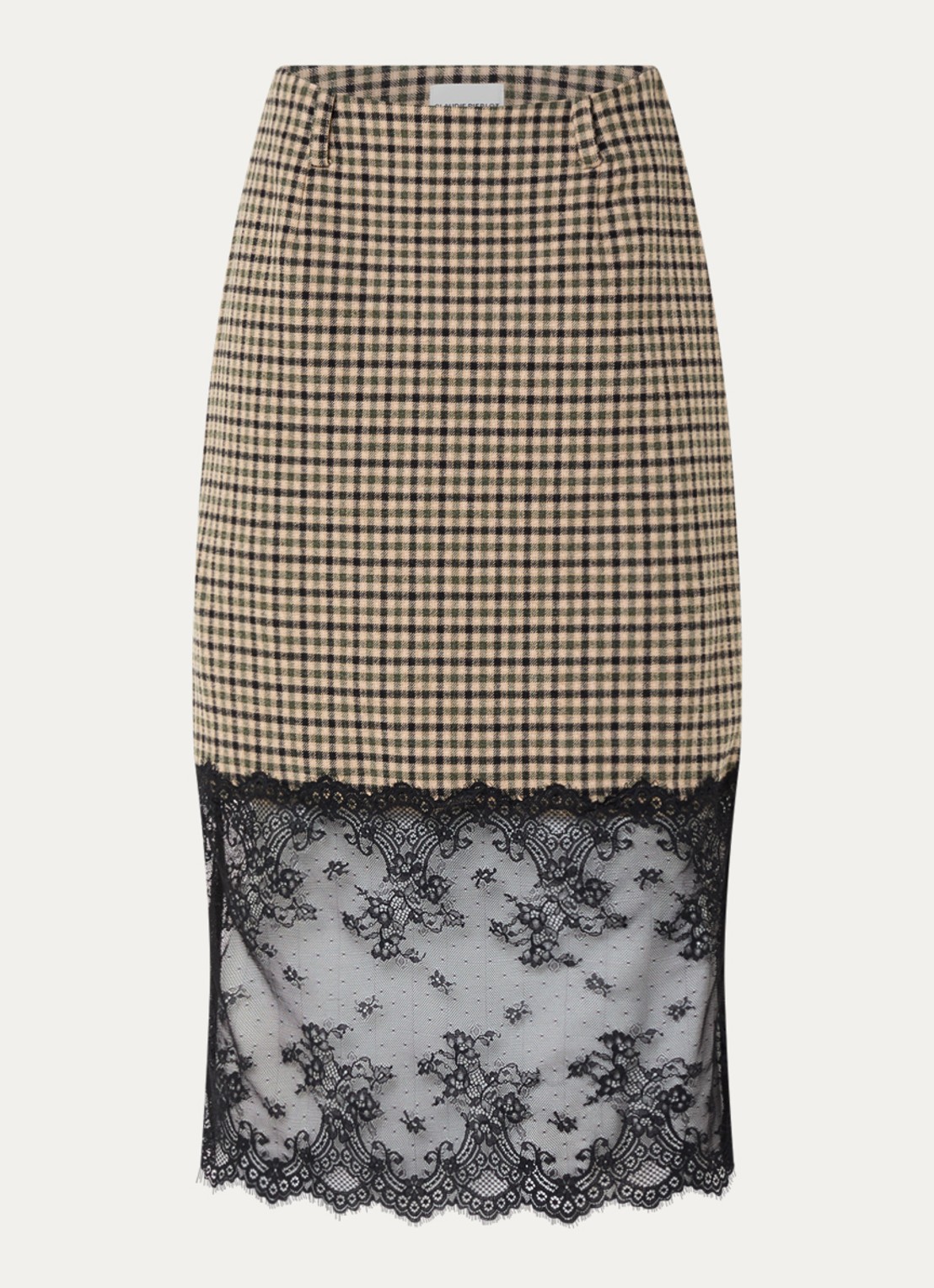 Claudie Pierlot Midi rok met details van kant - voorkant 2 camel