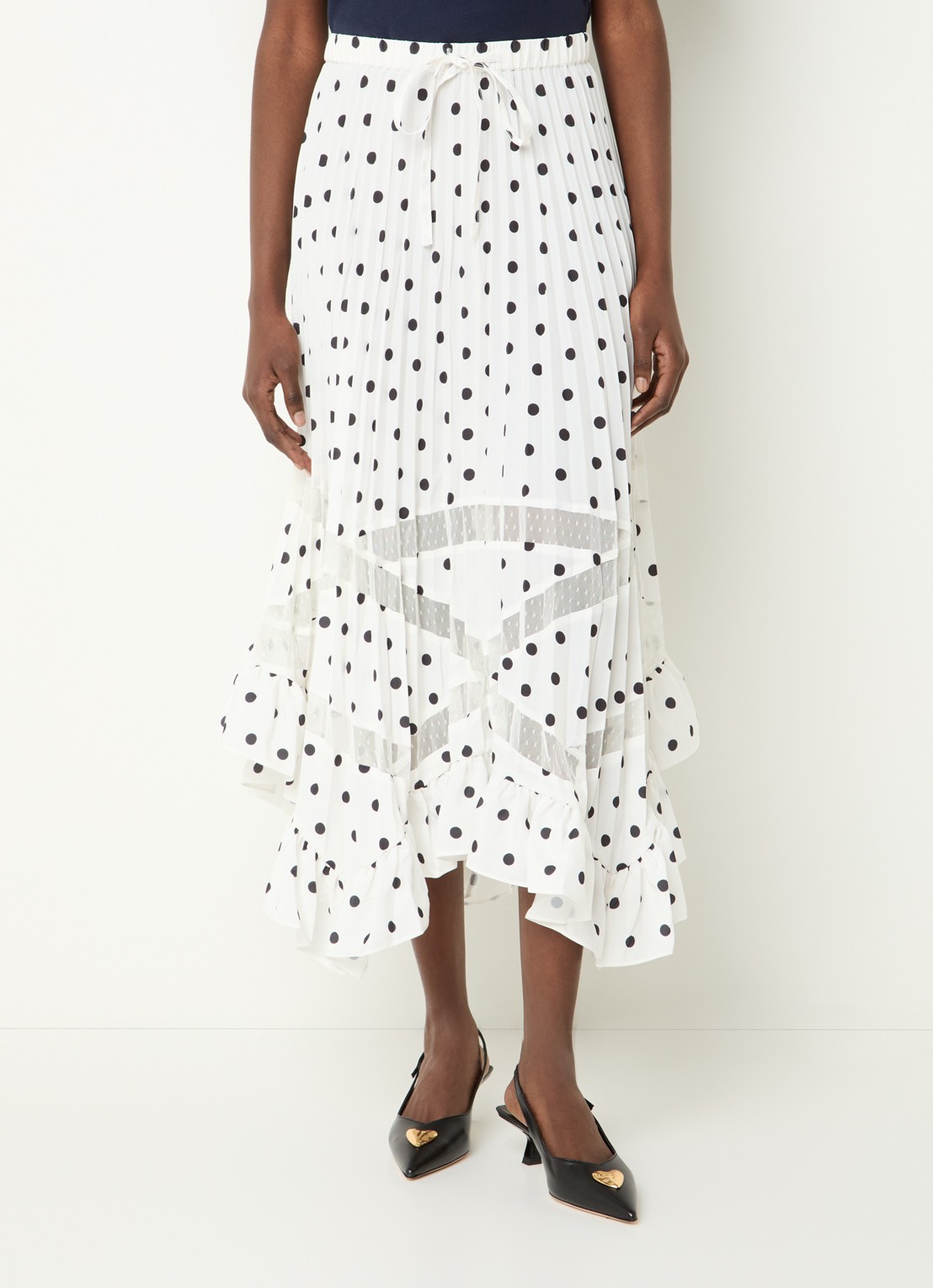 Claudie Pierlot Midi rok met stippenprint en plissé  - detail 2 gebroken wit