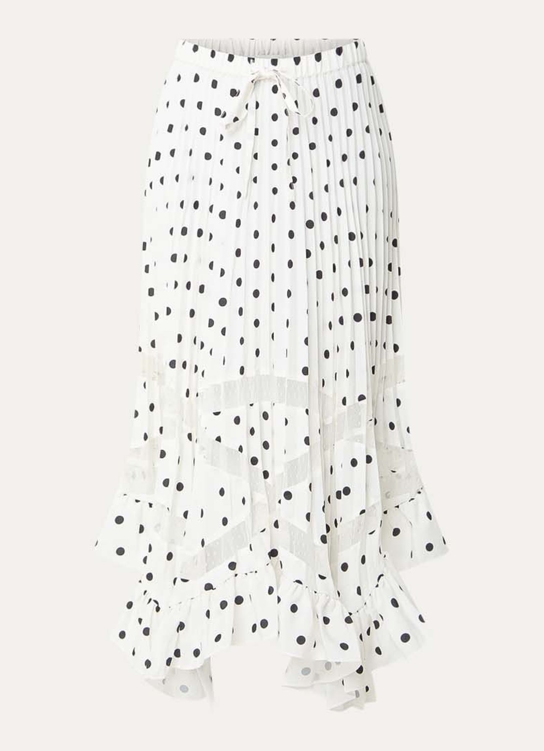 Claudie Pierlot Midi rok met stippenprint en plissé  - voorkant 3 gebroken wit