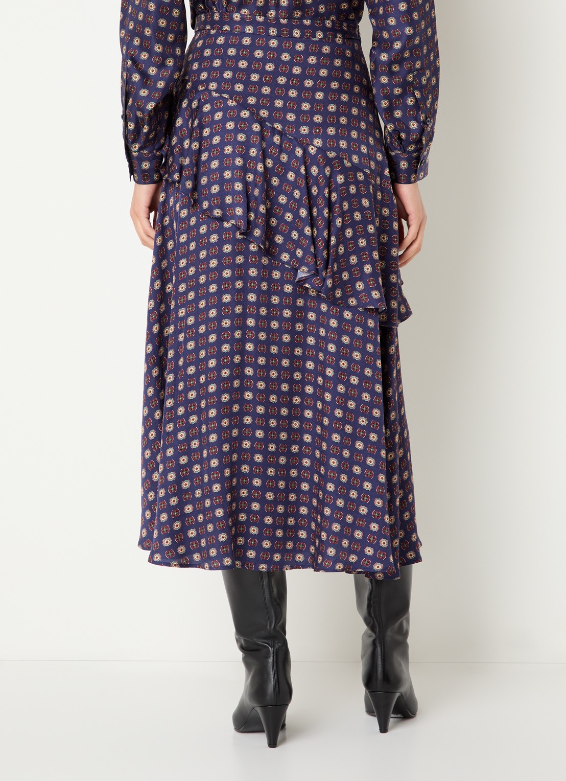 Claudie Pierlot Midi rok met volant en print - achterkant donkerblauw