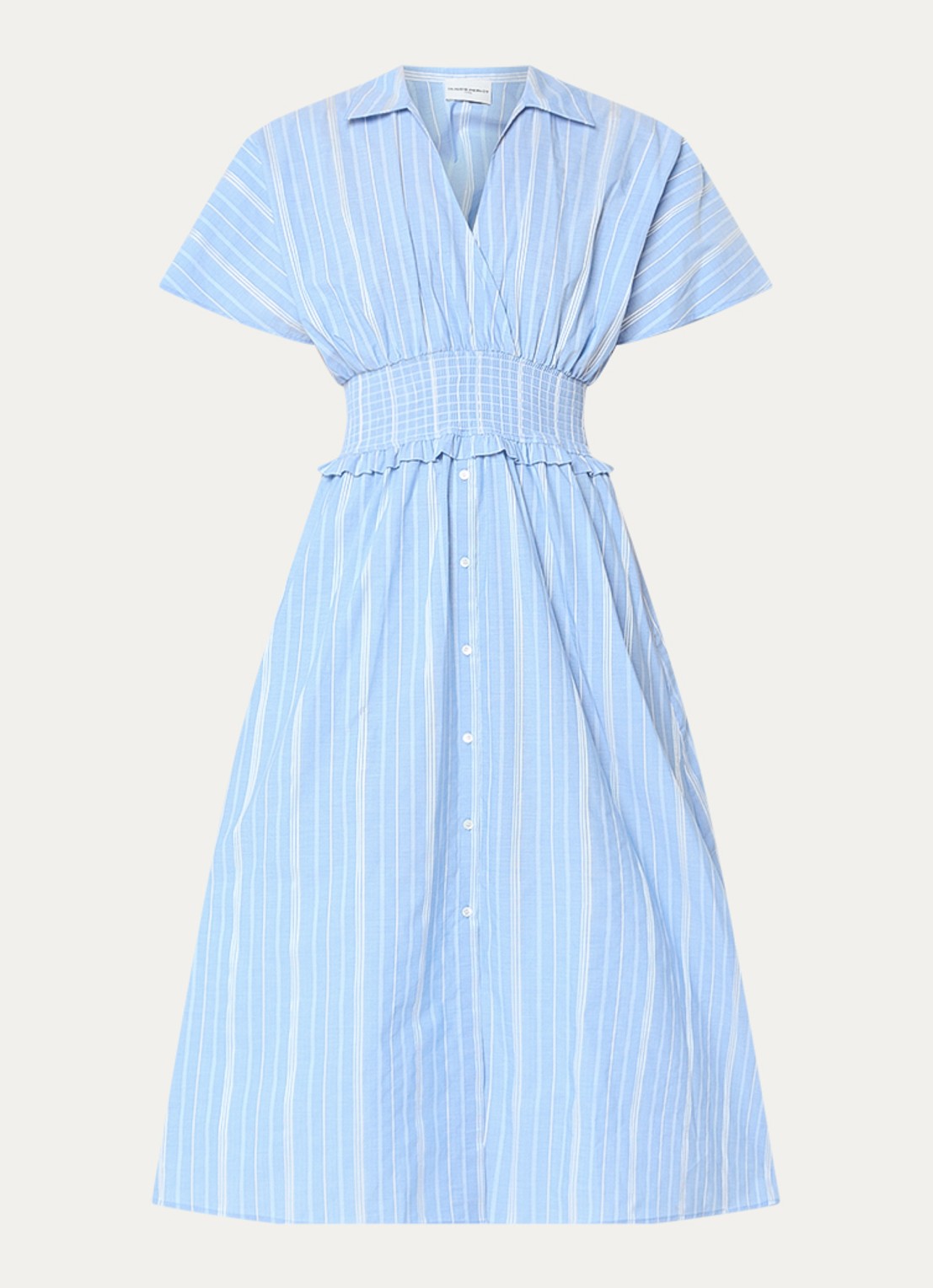 Claudie Pierlot Midi tuniekjurk met streepprint en smockwerk - voorkant lichtblauw