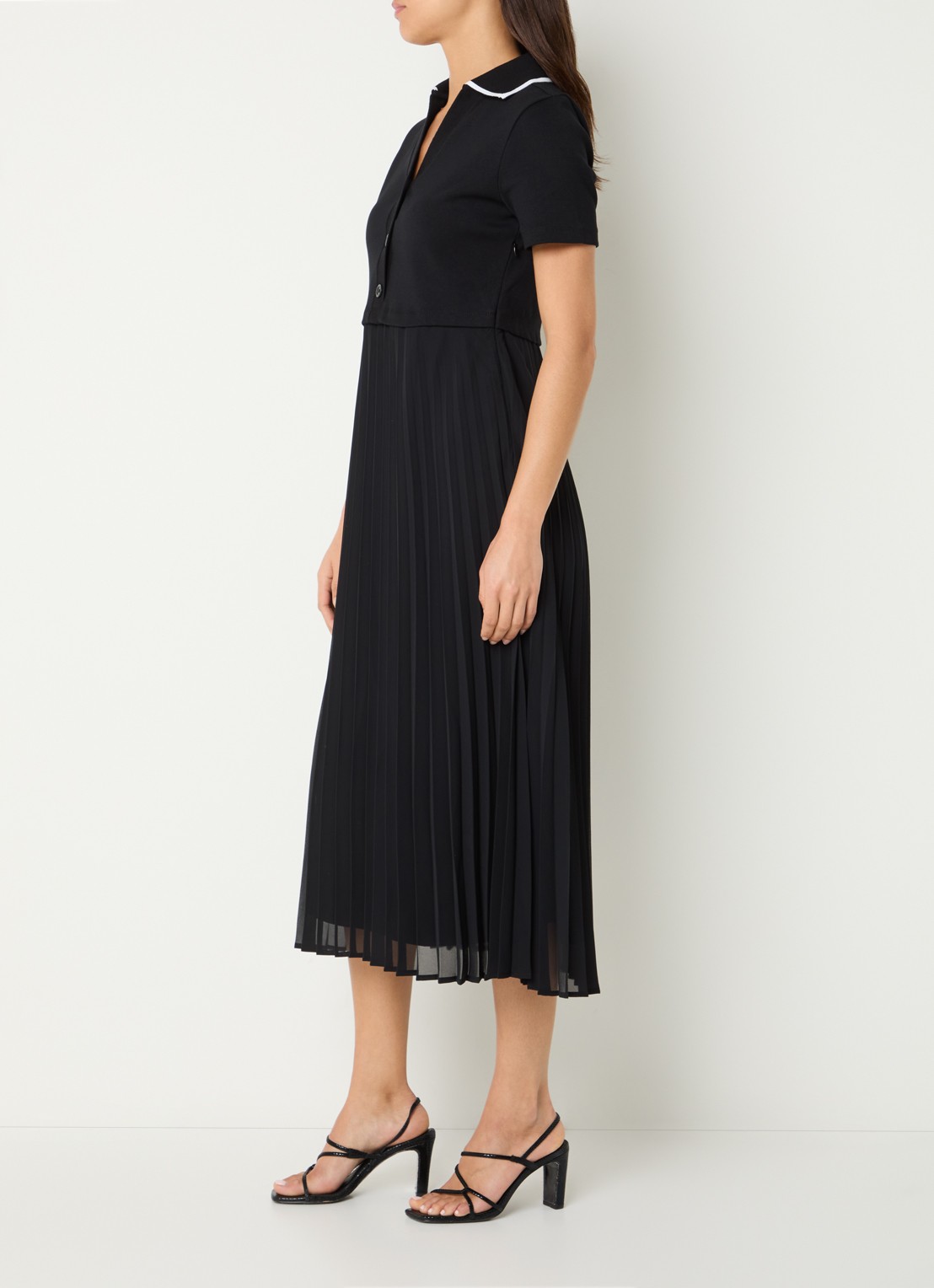 Claudie Pierlot Midi tuniekjurk met V-hals  - voorkant 4 zwart