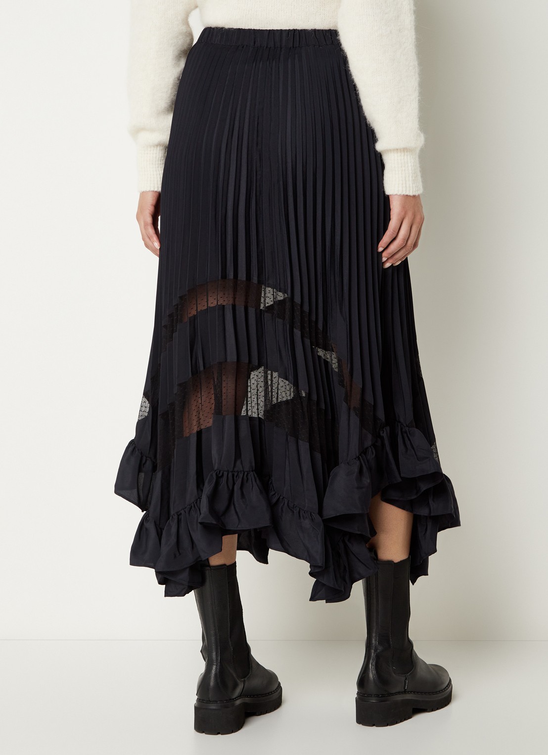Claudie Pierlot Midirok met plissé en volant - achterkant 4 donkerblauw