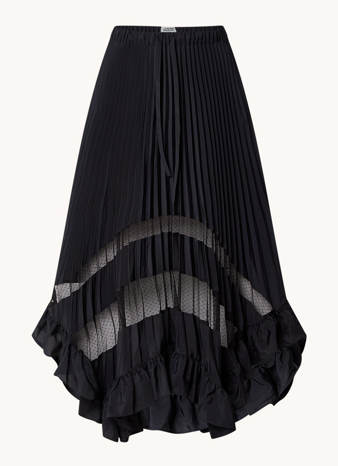 Claudie Pierlot Midirok met plissé en volant - voorkant donkerblauw
