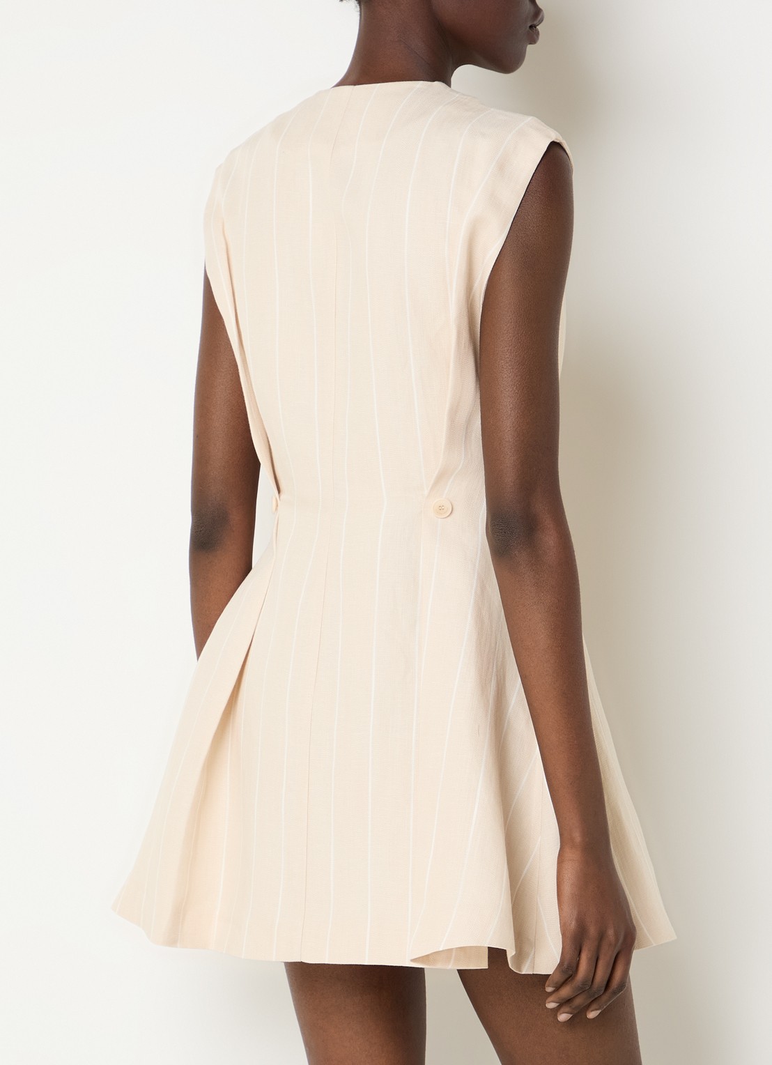Claudie Pierlot Mini A-lijn jurk in linnenblend met streepprint - achterkant 2 zand