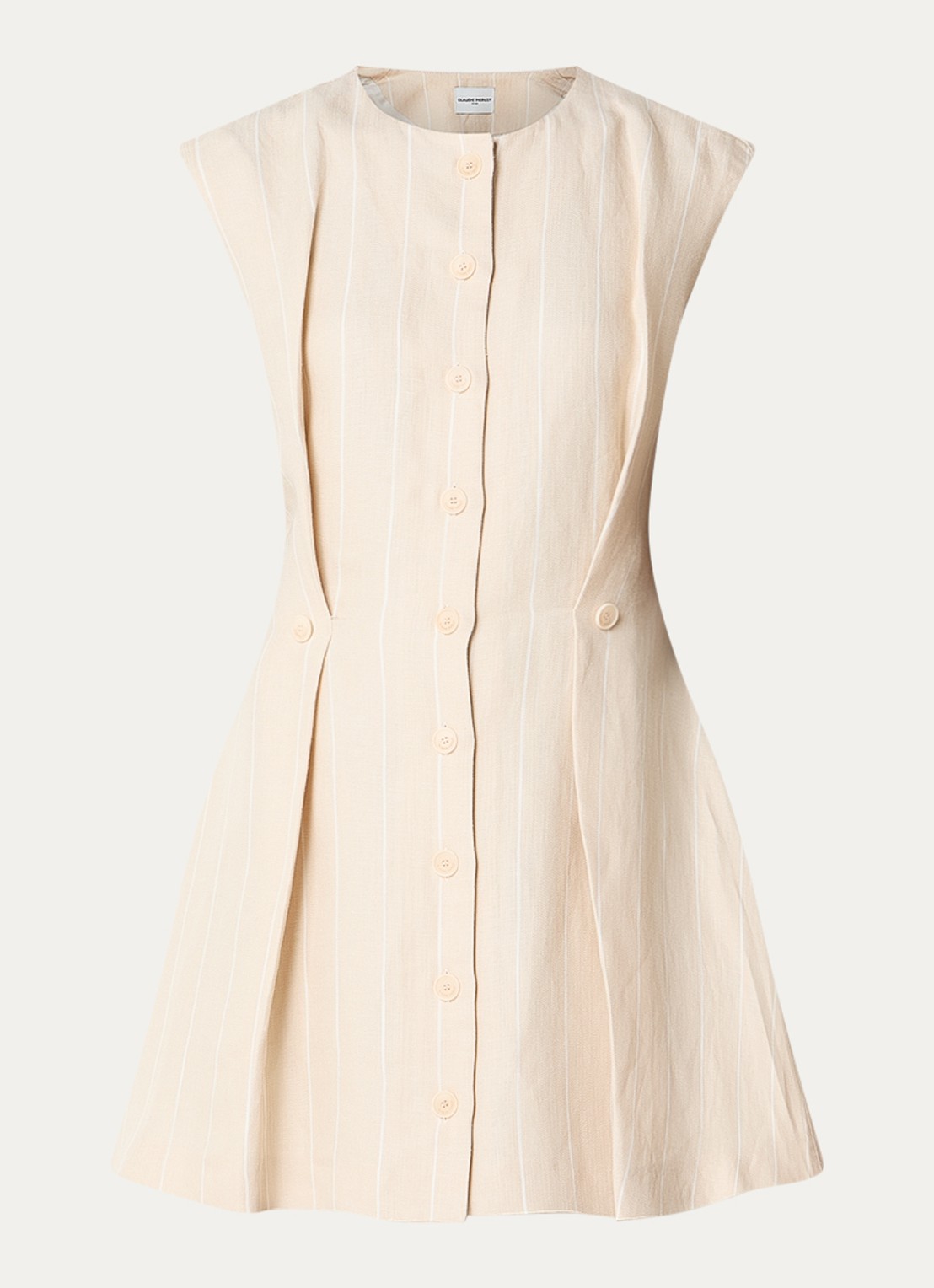 Claudie Pierlot Mini A-lijn jurk in linnenblend met streepprint - voorkant 3 zand