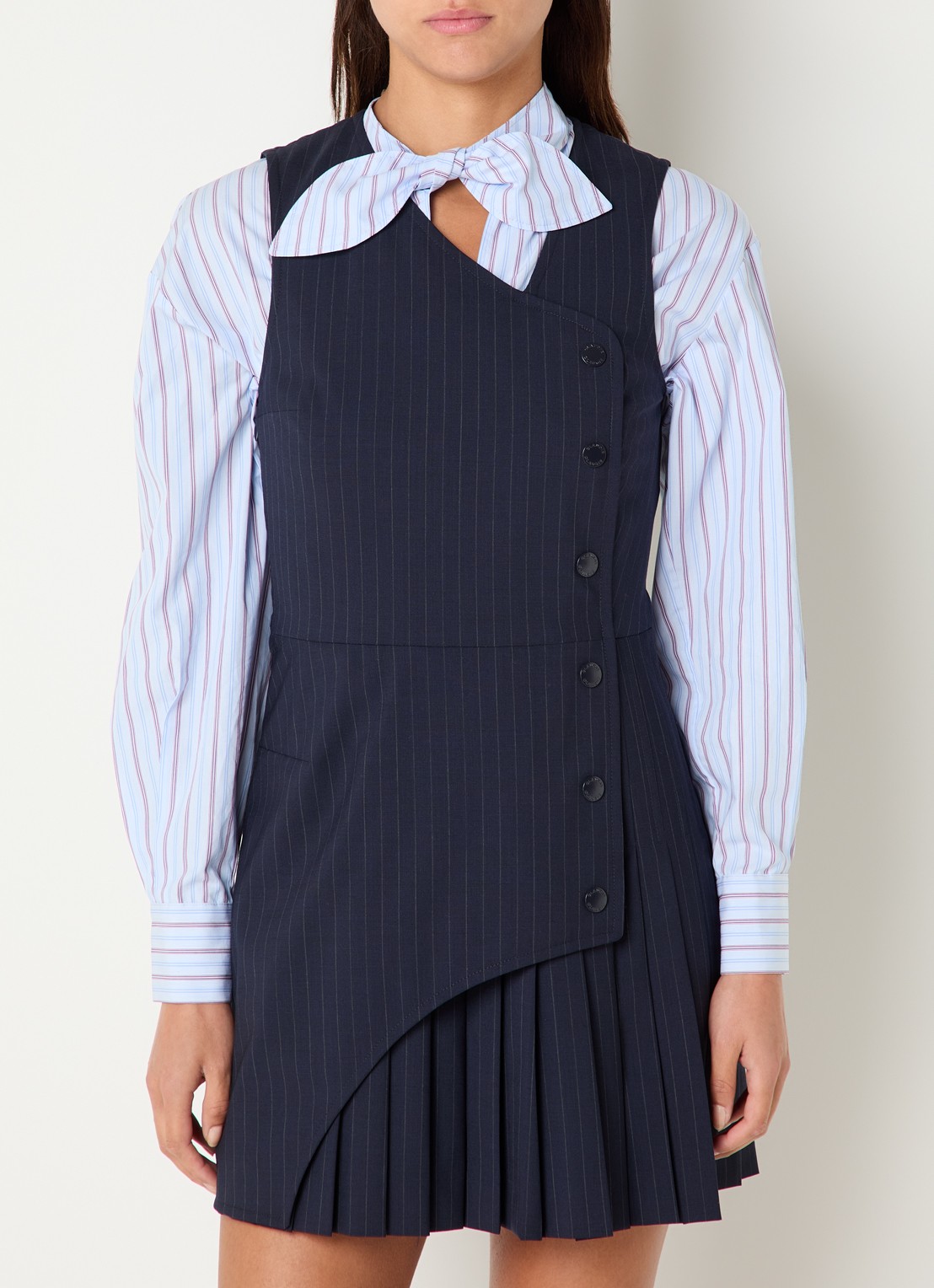 Claudie Pierlot Mini blazerjurk in wolblend met plooien en krijtstreep - detail 4 donkerblauw