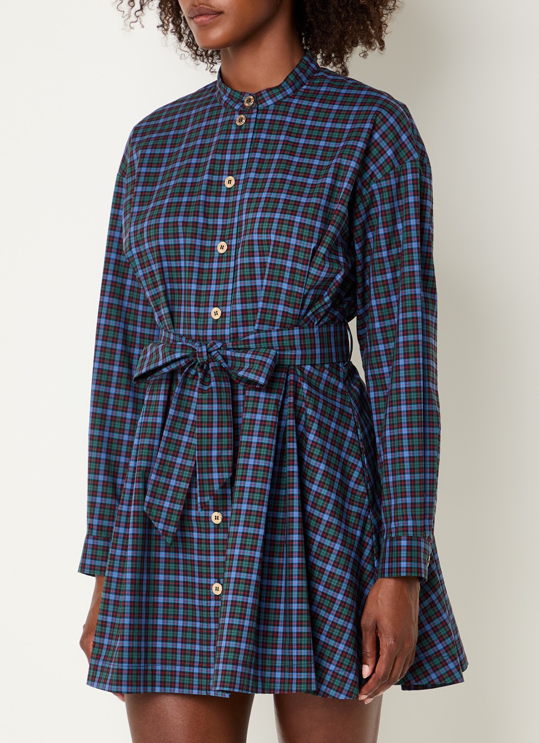 Claudie Pierlot Mini blousejurk met ruitdessin - detail 3 blauw
