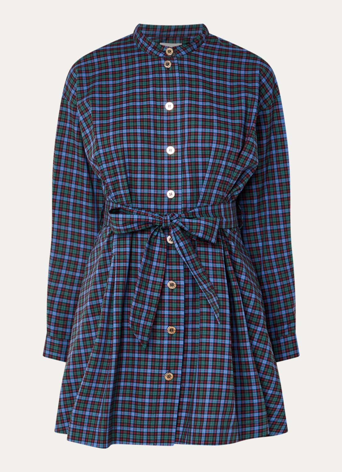 Claudie Pierlot Mini blousejurk met ruitdessin - voorkant blauw