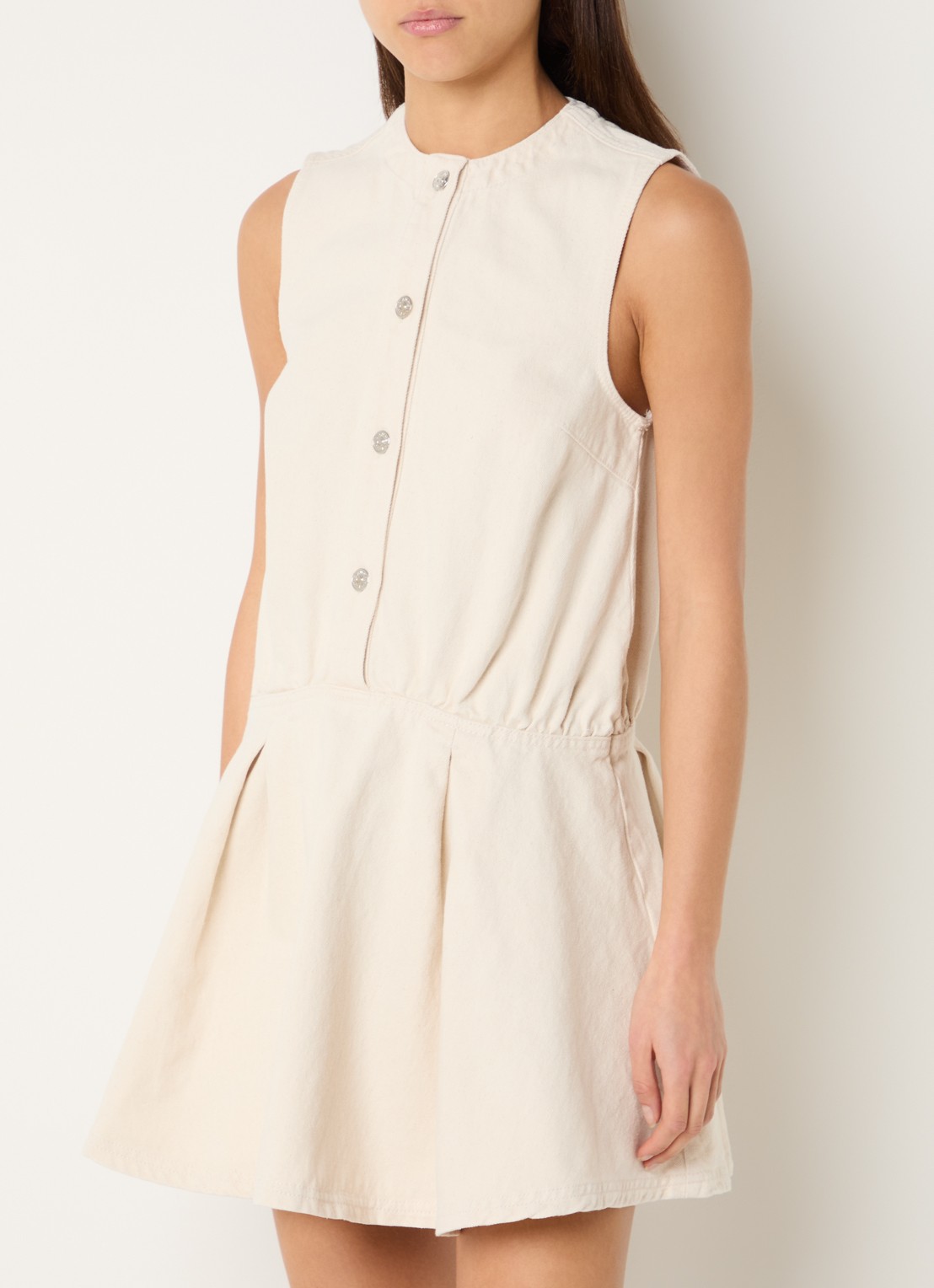 Claudie Pierlot Mini denim jurk met ronde hals - detail gebroken wit