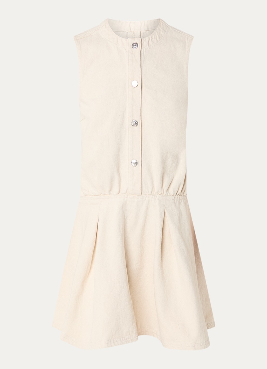 Claudie Pierlot Mini denim jurk met ronde hals - voorkant 3 gebroken wit
