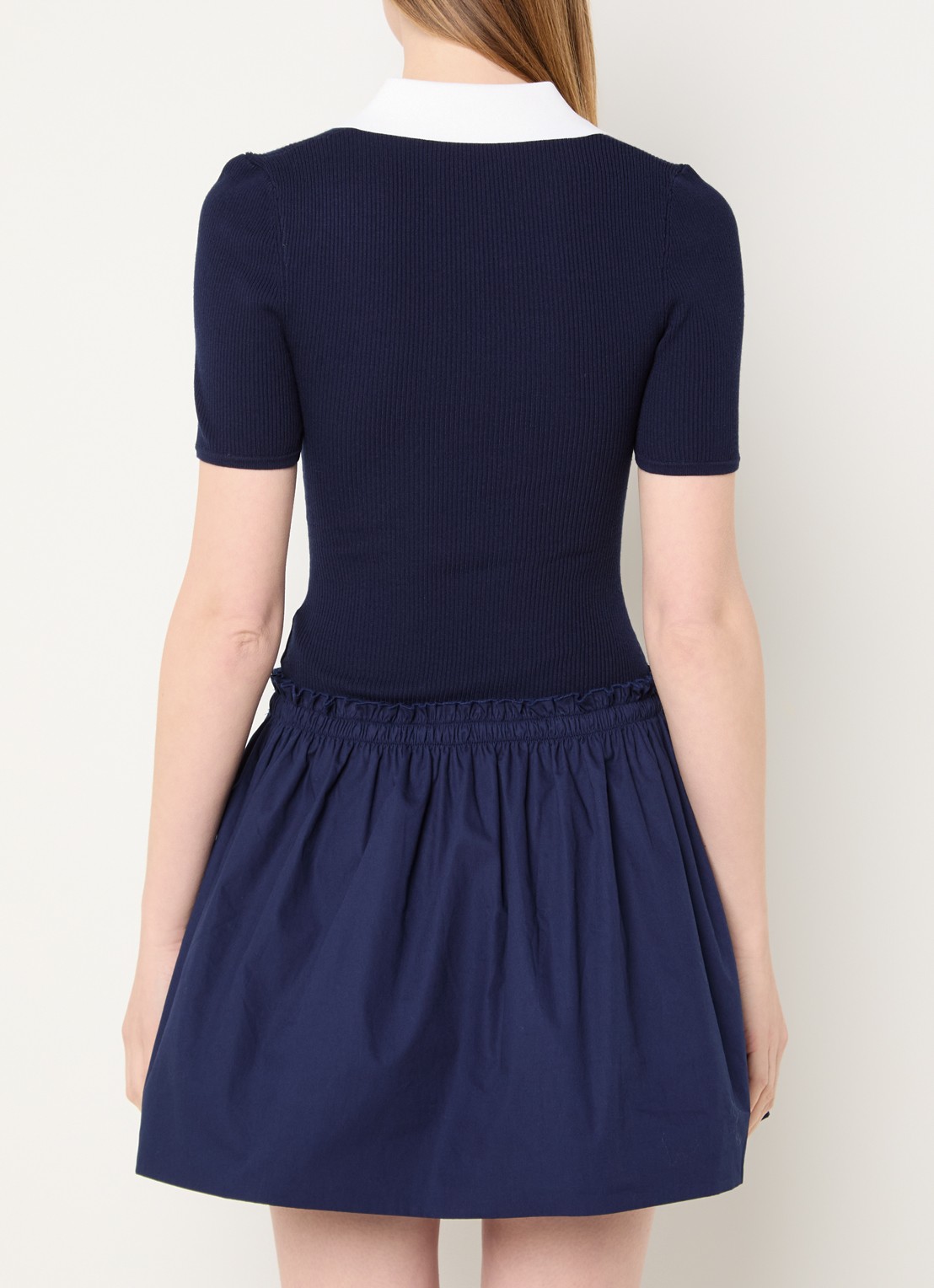 Claudie Pierlot Mini jurk met logo en V-hals - achterkant donkerblauw