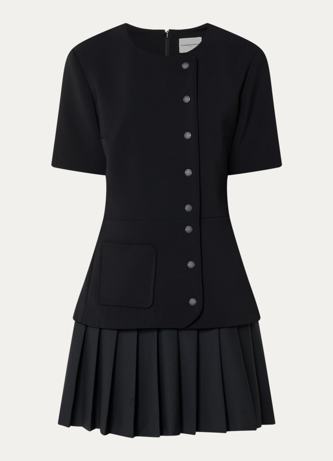 Claudie Pierlot Mini jurk met plissé - voorkant zwart