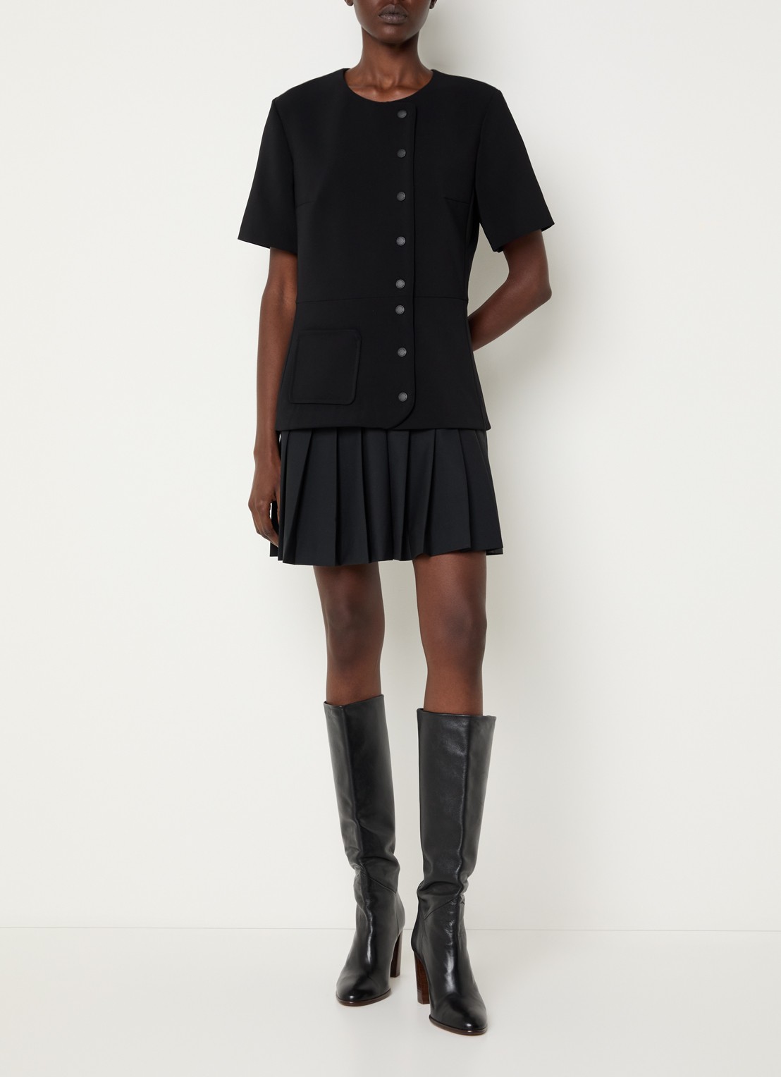 Claudie Pierlot Mini jurk met plissé - voorkant 2 zwart